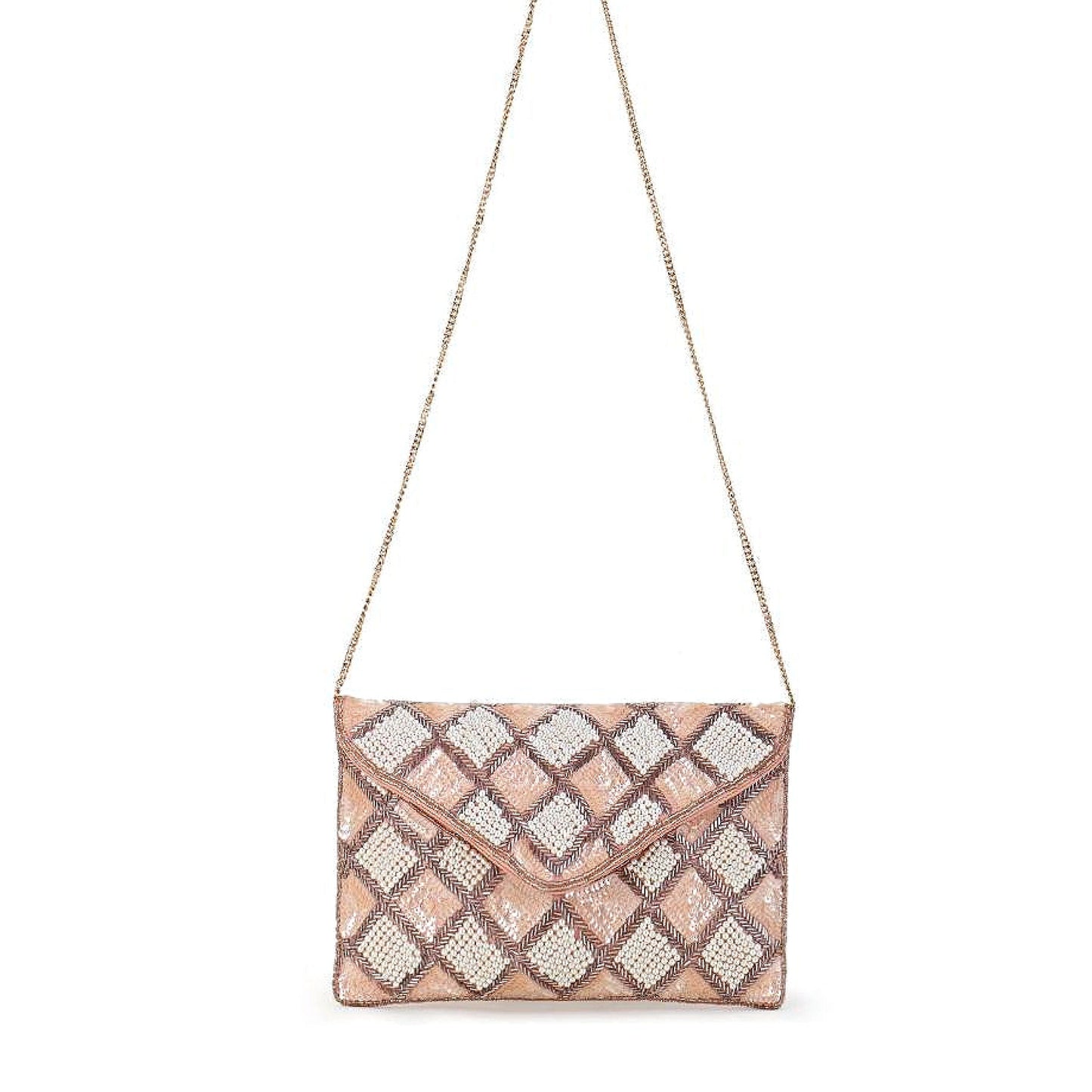 Make Me Blush Pink Beaded Crossbody Clutch Handbag