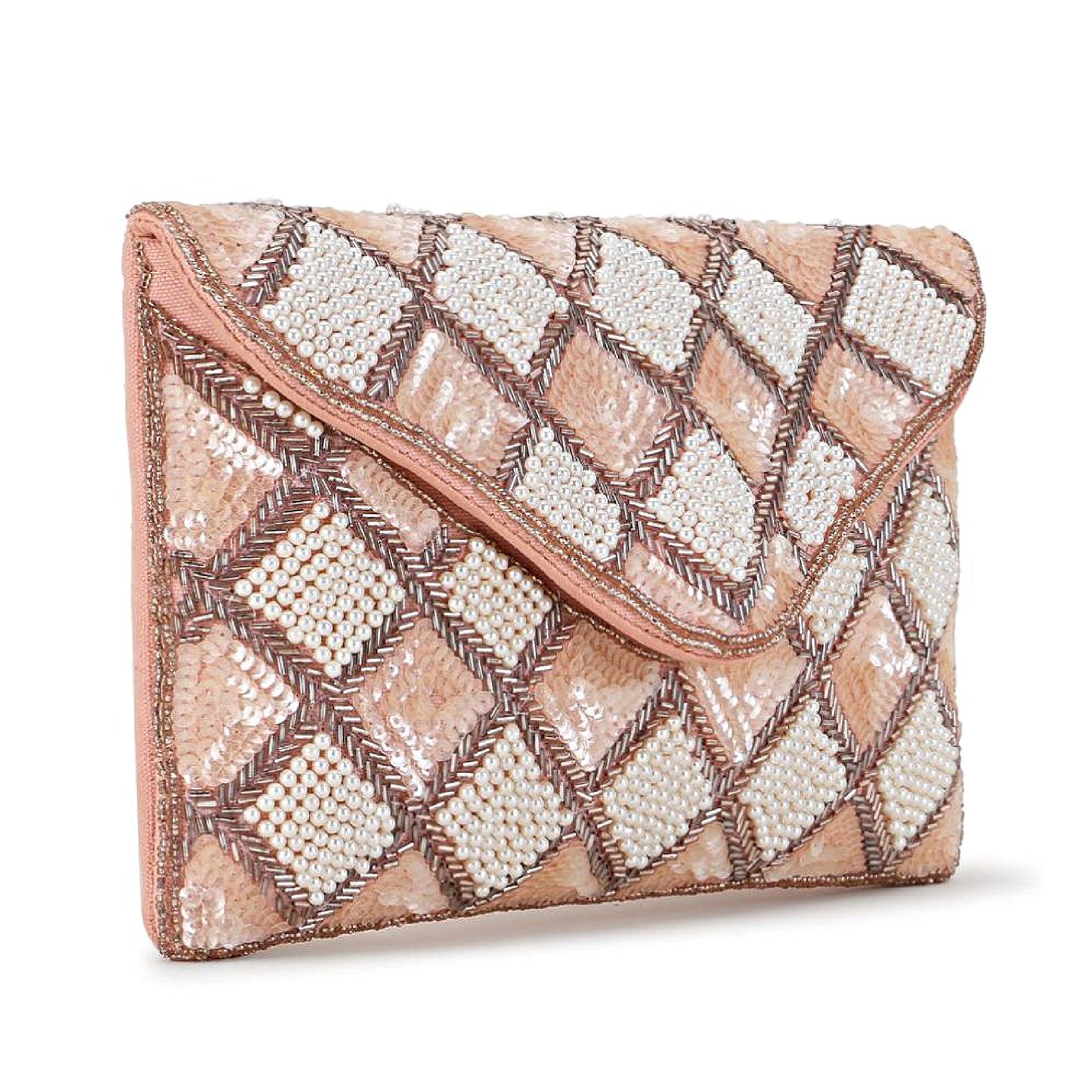 Make Me Blush Pink Beaded Crossbody Clutch Handbag