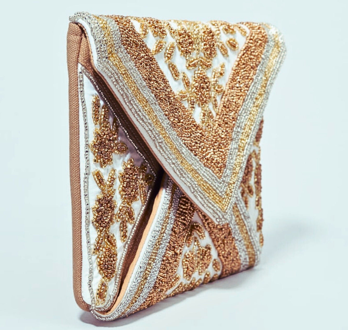 Go For The Gold Clutch Metallic Beaded Crossbody Chain Handbag