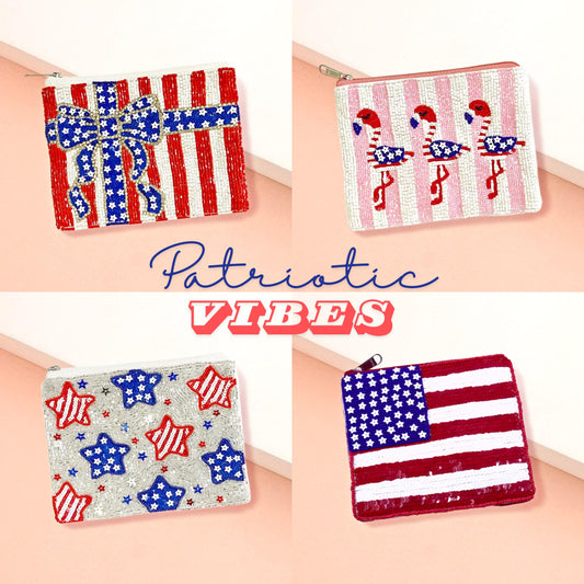 Patriotic USA American Pride Beaded Coin Pouches