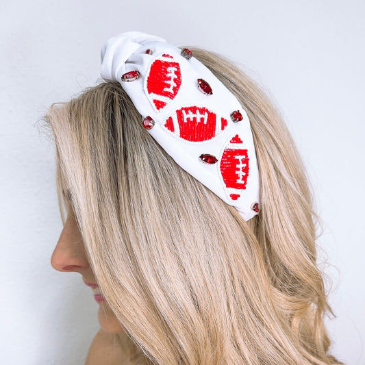 Red White Football Fan Team Colors Beaded Headband