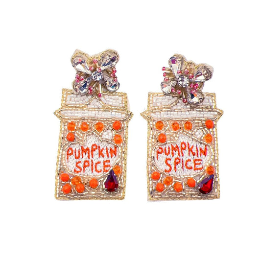Pumpkin Spice Latte Coffee Cup Bead Crystal Earrings