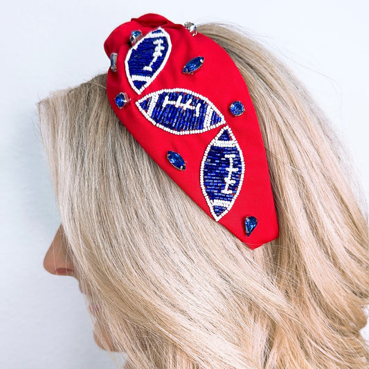 Red Blue Football Fan Team Colors Ole Miss SMU Beaded Headband