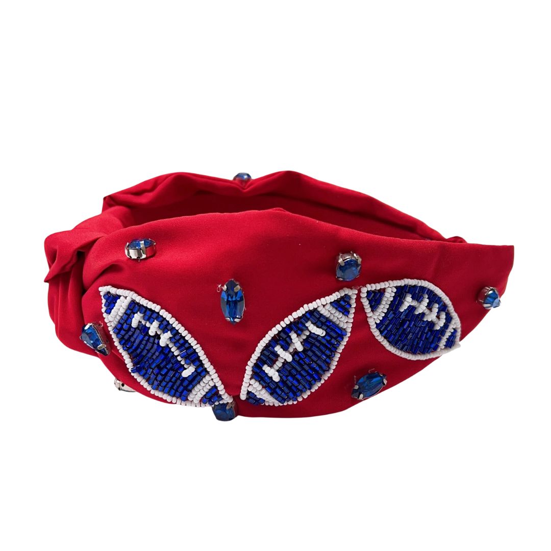 Red Blue Football Fan Team Colors Ole Miss SMU Beaded Headband