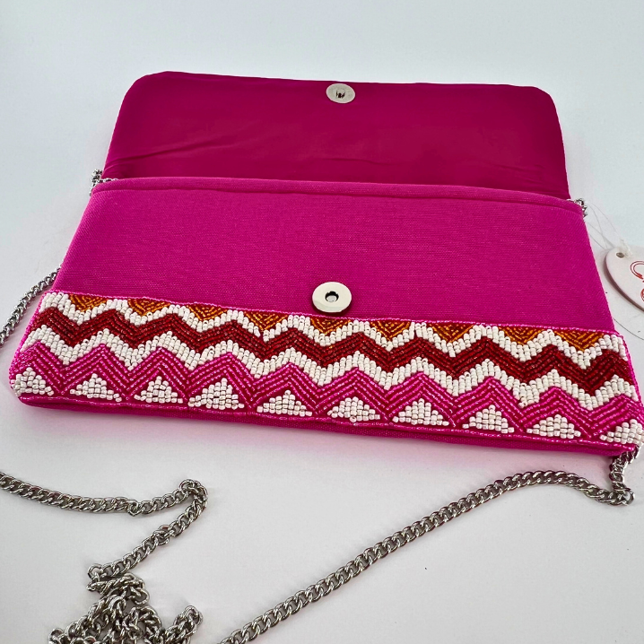 Chevron Rainbow Seed Beaded Clutch