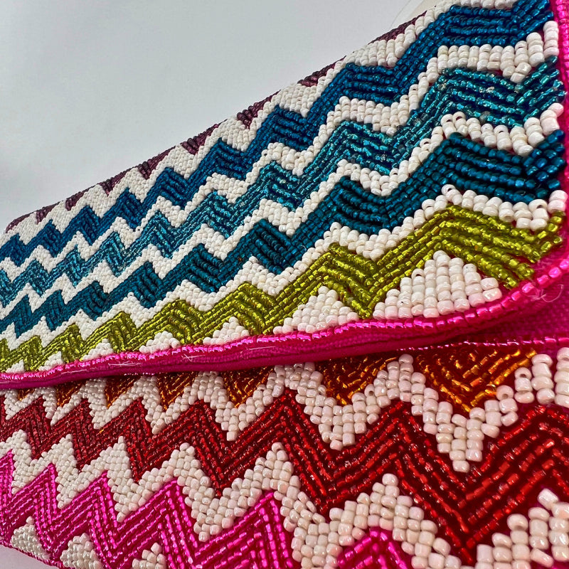 Chevron Rainbow Seed Beaded Clutch