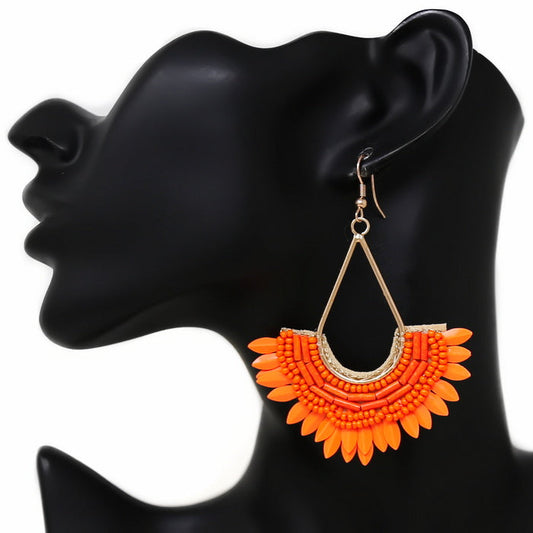 Fan Sequin Seed Beaded Artisan Teardrop Boho Earrings