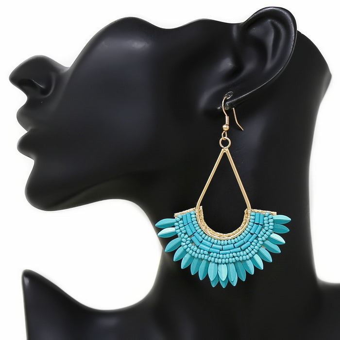 Fan Sequin Seed Beaded Artisan Teardrop Boho Earrings