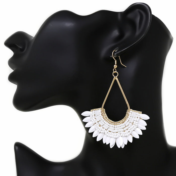 Fan Sequin Seed Beaded Artisan Teardrop Boho Earrings