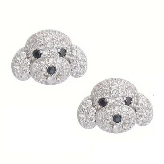 Poodle Dog Breed Rhodium Sterling Silver CZ Stud Earrings