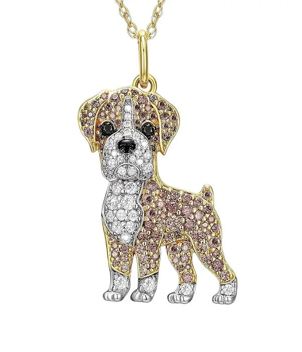 Boxer Dog Breed Rhodium Sterling Silver CZ Necklace