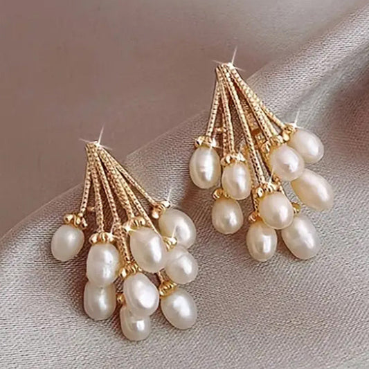Cascade of Pearls Dainty Gold Earrings
