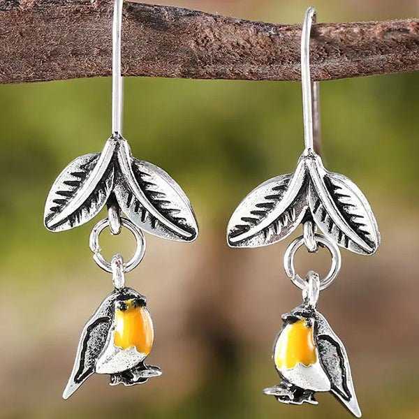 Bird on a Branch Sterling Dainty Drop Earrings