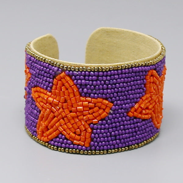 STAR Beaded Football College Pro Fan Sports Team Colors Cuff Bracelet