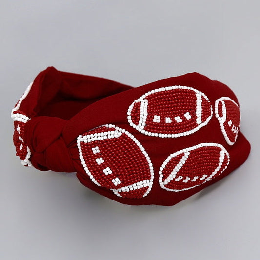 Crimson Red Burgundy Alabama Roll Tide Football Fan Beaded Headband