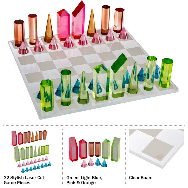 Designer Inspired Colorful Gem Acrylic Chess Set