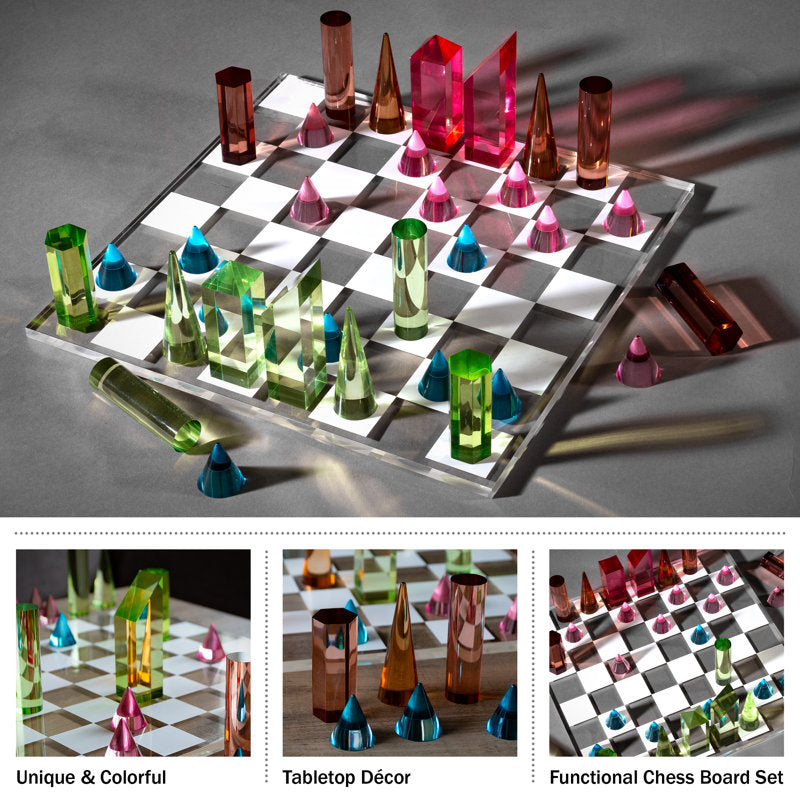 Designer Inspired Colorful Gem Acrylic Chess Set