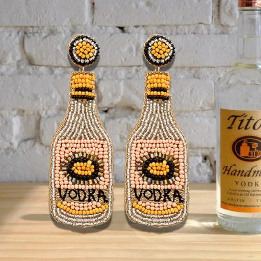 Tito's Brand Handmade Vodka Bottle Beaded Earrings