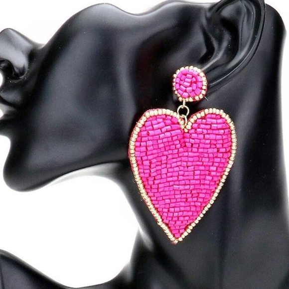 Have A Heart Hot Pink Sparkle Beaded Heart Earrings