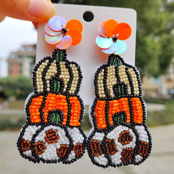 Triple Tier Pumpkin Fall Theme Beaded Earrings