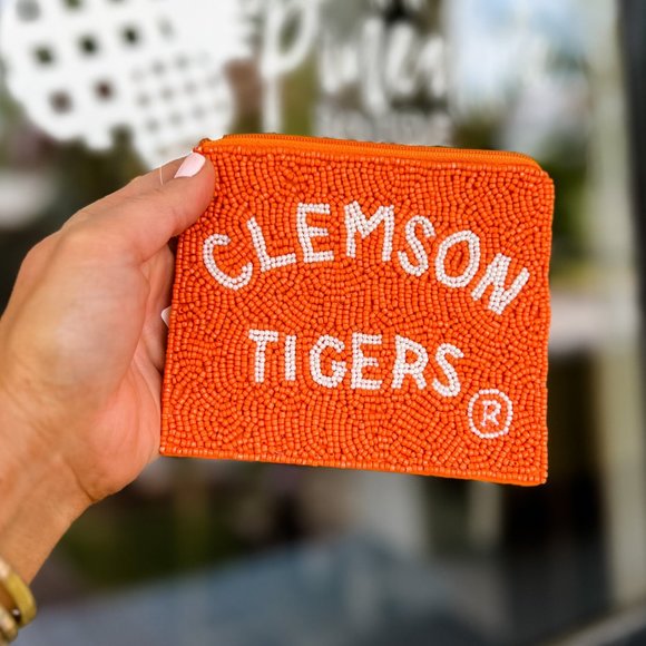 CLEMSON Football Orange Seed Beaded Coin Purse Money Pouch