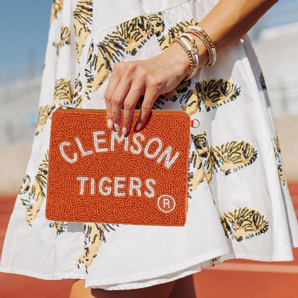 CLEMSON Football Orange Seed Beaded Coin Purse Money Pouch