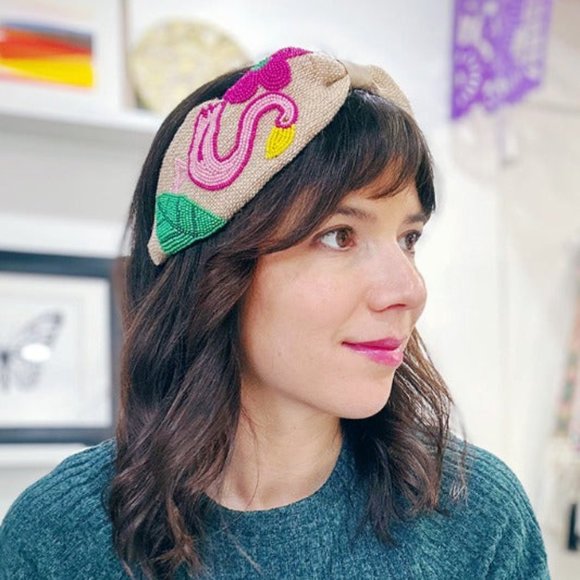 Tropical Flamingo Seed Beaded Canvas Headband