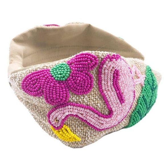 Tropical Flamingo Seed Beaded Canvas Headband