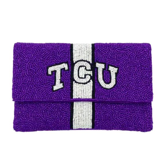 TCU TEXAS CHRISTIAN UNIVERSITY Beaded Purple Clutch Handbag