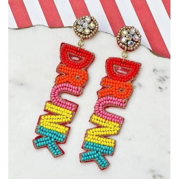 DRUNK Colorful Seed Beaded Crystal Top Earrings