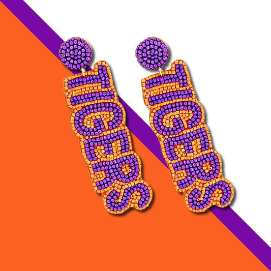 Clemson Tigers Football Seed Beaded Team Colors Earrings