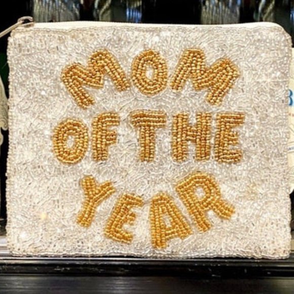 MOM OF THE YEAR Beaded Money Storage Pouch