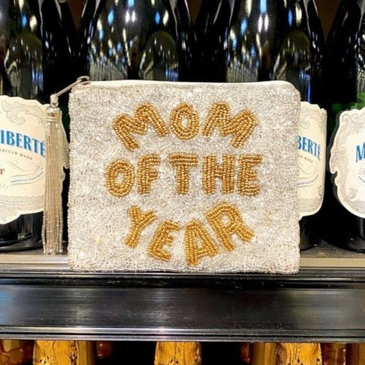 MOM OF THE YEAR Beaded Money Storage Pouch