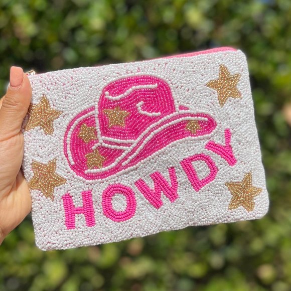 HOWDY Cowgirl Gold Star Beaded Storage Coin Pouch