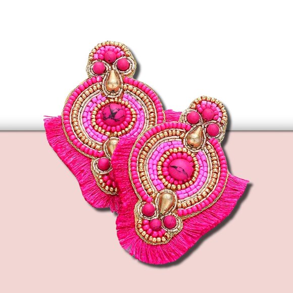 Boho Tassel Trimmed Multi Beaded Earrings