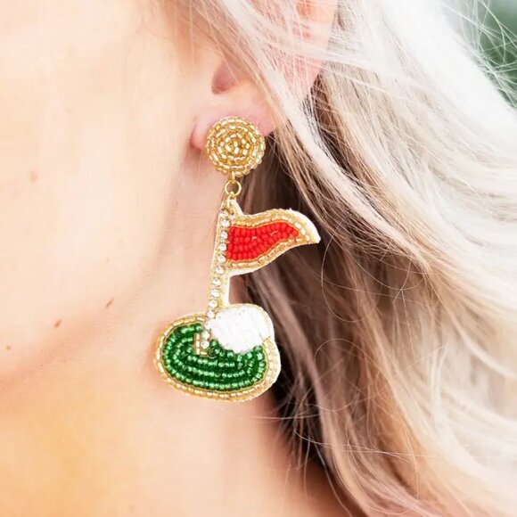 Golf Players Hole In One Beaded Earrings