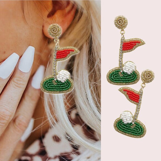 Golf Players Hole In One Beaded Earrings