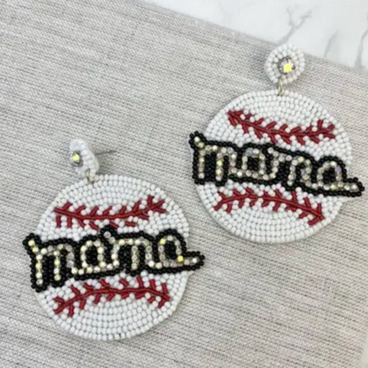 Baseball MAMA Seed Bead Rhinestone Sports Theme Earrings