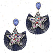 Rhinestone Crystal Blue Fringe Star Celestial Earrings