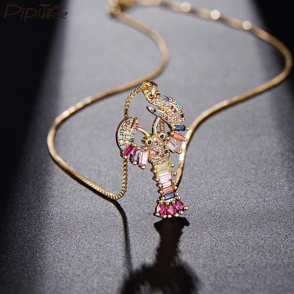 Lobster Shaped Cubic Zirconia Swarovski Crystal Necklace