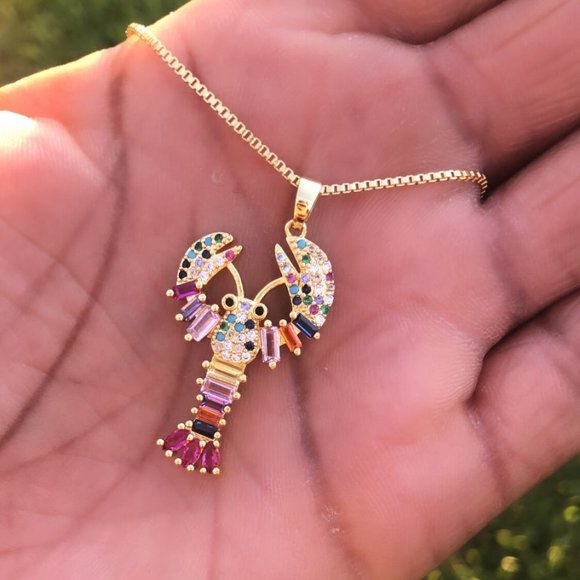Lobster Shaped Cubic Zirconia Swarovski Crystal Necklace