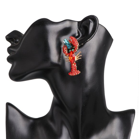 Lobster Rhinestone Crystal Statement Earrings