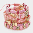 Lucky in Love 8PC Set Pink Beaded Stretch Charm Bracelets