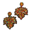 Leaf Autumn Fall Seed Beaded Sparkle Statement Earrings