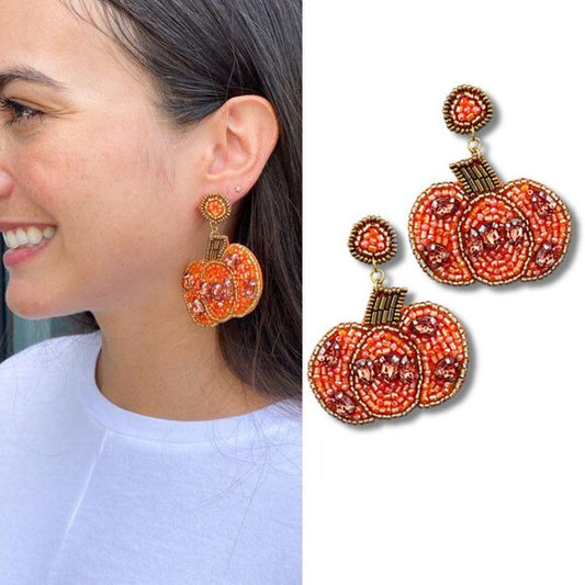 Austrian Crystal Pumpkin Autumn Celebration Beaded Earrings