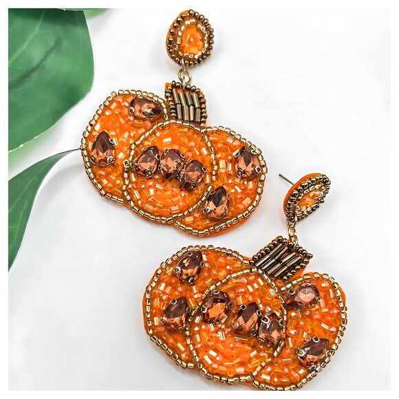 Austrian Crystal Pumpkin Autumn Celebration Beaded Earrings