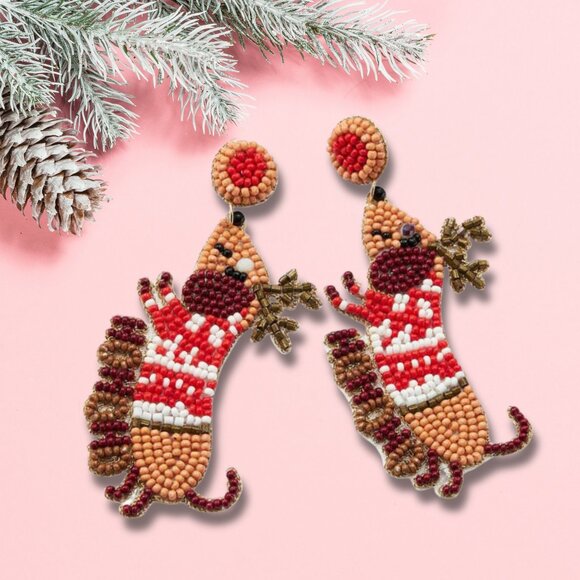 Christmas Dachshund Dog Breed Animal Pet Beaded Earrings