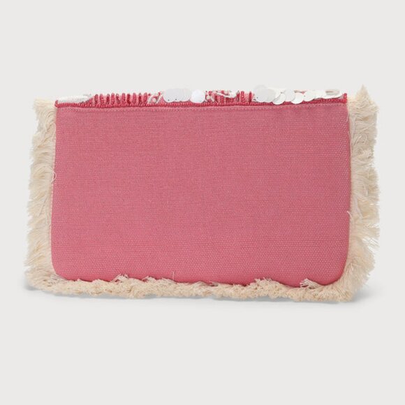 Pink Sequin Floral Boho Fringe Crossbody Clutch