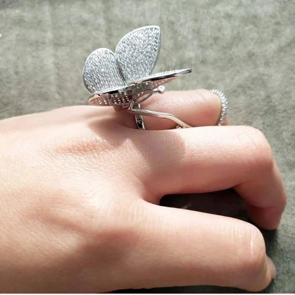Butterfly in Flight Austrian Crystal Movable Wings Ring