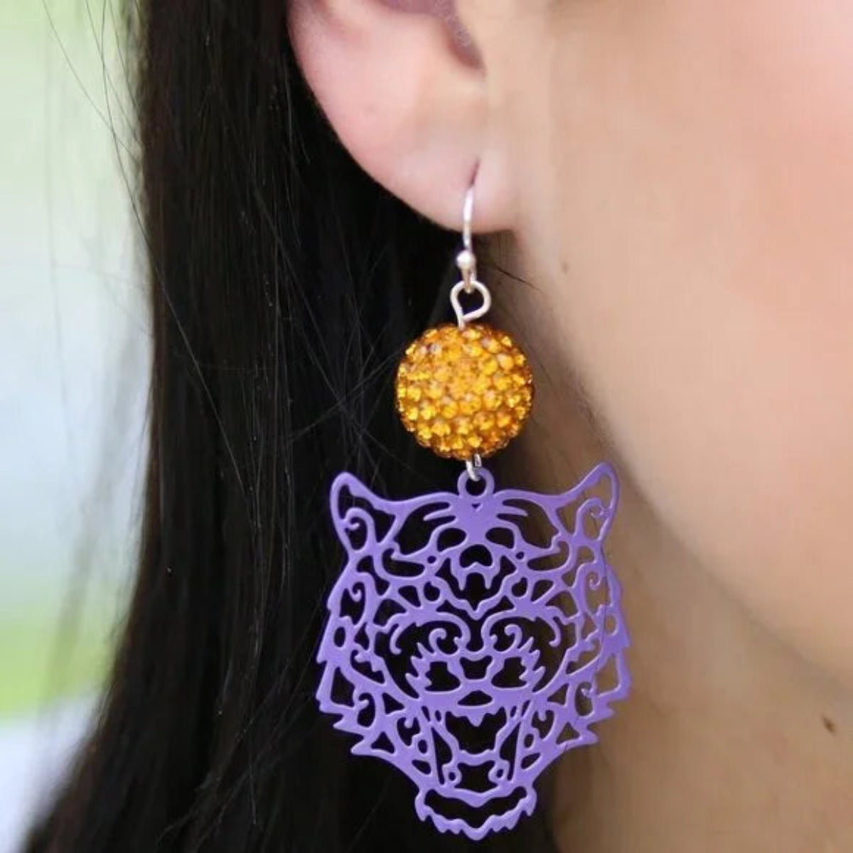 Clemson Tiger Football Acrylic Glitter Ball Earrings
